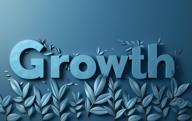 Growth Written with Leafy Embellishments on a Plain color Background - Denoting Eco Growth, Nature-Inspired Marketing, Green Technology - Renewable Energy, Advertising