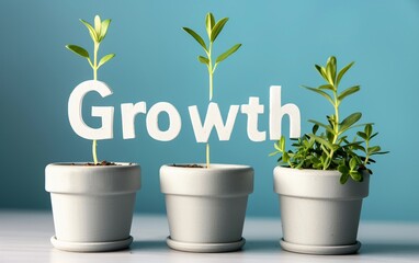 Growth Written with Leafy Embellishments on a Plain color Background - Denoting Eco Growth, Nature-Inspired Marketing, Green Technology - Renewable Energy, Advertising