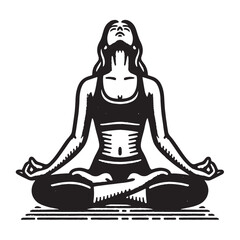 Yoga Woman. Vector black illustration. Vintage old engraving emblem, icon, logo. isolated object, cut out