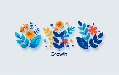 Obraz premium Growth Written with Leafy Embellishments on a Plain color Background - Denoting Eco Growth, Nature-Inspired Marketing, Green Technology - Renewable Energy, Advertising