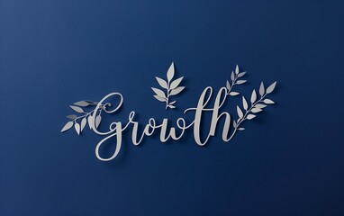Growth Written with Leafy Embellishments on a Plain color Background - Denoting Eco Growth, Nature-Inspired Marketing, Green Technology - Renewable Energy, Advertising