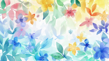 A painting featuring colorful flowers in a variety of hues set against a clean white background