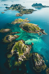 Naklejka na ściany i meble Aerial view of beautiful green islands with mountains