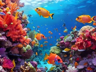 Fototapeta na wymiar coral reef with fish, Vibrant Coral Reef with Colorful Fish