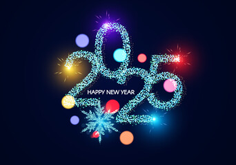 Happy New 2025 Year poster template with bokeh light effects. New Year number. Calendar design.