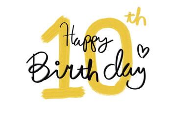 10th birthday texts greeting card with transparent background