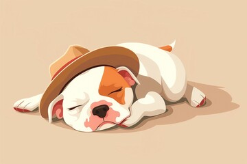 Dog wearing hat sleeping flat cartoon
