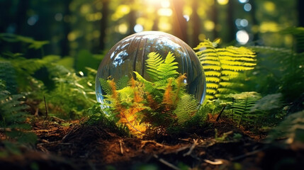 Crystal Earth On Soil In Forest With Ferns