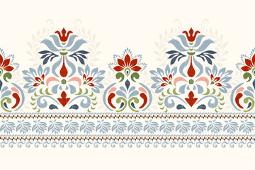 Sarong pattern,Ikat flower embroidery on white background vector illustration. - obrazy, fototapety, plakaty