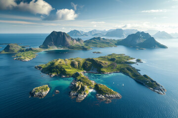 Aerial view of beautiful green islands with mountains