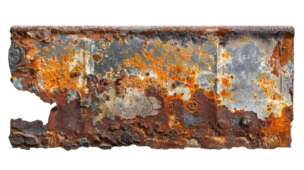 rusty metal plate isolated on white or transparent png