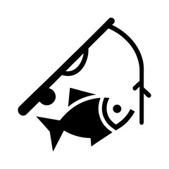 "Fishing Rod Icon" Illustrates A Fishing Rod In Vector Form, Merging The Concepts Of Fish, Fishermen, And The Tranquility Of Water.