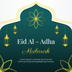 Gradient Eid Al Adha background template design with luxury gold colored lanterns