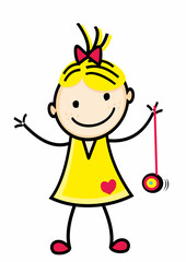 Girl and yo-yo, game, child with toy, cute vector illustration