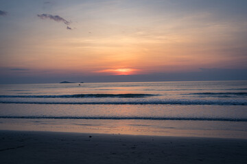 Fototapeta na wymiar Beautiful beach and sea with sunrise sky, sky background, Horizon over the water.