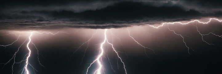 Dark thunderclouds and flashes of lightning - obrazy, fototapety, plakaty