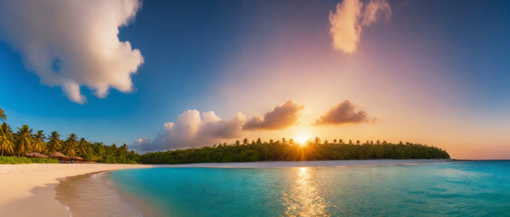 Paradise tropical island, sunset landscape