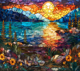 Stained Sunset Tumbler Wrap Generated by AI