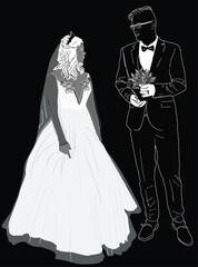 monochromatics wedding couple illustration on black
