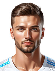 Fototapeta premium Handsome young man with modern hairstyle and stubble, isolated on a transparent background, ideal for fashion and grooming concepts
