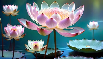 Mystical Lotus Bloom - obrazy, fototapety, plakaty