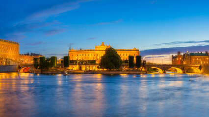 Stockholm, Sweden. Panoramic view of the Royal Palace and Parliament. The capital of Sweden....