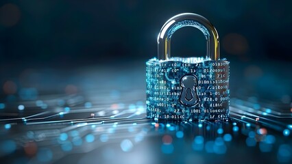 Secure Digital Lock Among Binary Streams. Concept Digital Security, Encryption Methods, Binary Coding, Cybersecurity Measures