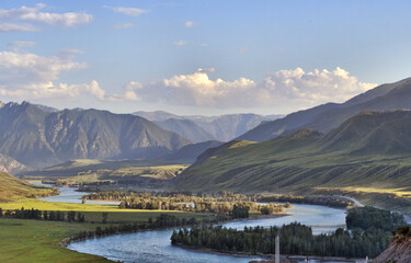 blue Katun river in Altai mountains landscape