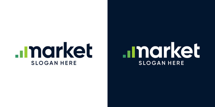 Market logo design wordmark. Financial investment charts, accounting and marketing logo design graphic vector. Symbol, icon, creative.