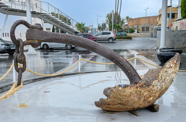 ship's large anchor, monument in the port of Limassol Cyprus
