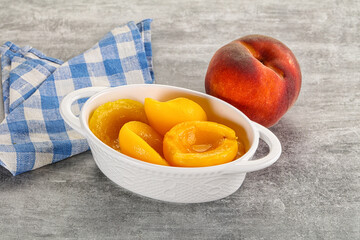 Ripe sweet and juicy canned peach
