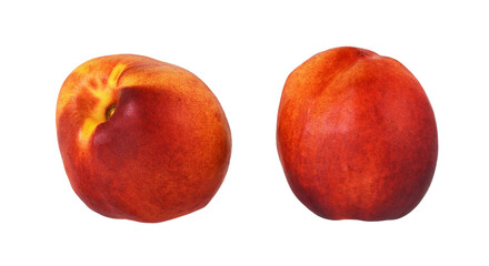 Set of ripe red nectarines (naked peach) isolated on white or transparent background