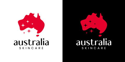 Map of australia logo design template with face beauty spa or skin care logo design graphic vector. Symbol, icon, creative.