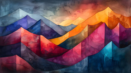 Cubist Reverie: Watercolor Journey Through Fragmented Landscapes and Geometric Forms