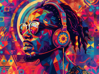 Vibrant Abstract Art of Man with Headphones
