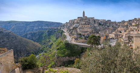 Fototapeta na wymiar Sassi of Matera townscape in Basilicata, southern Italy: view of Sasso Barisano district.