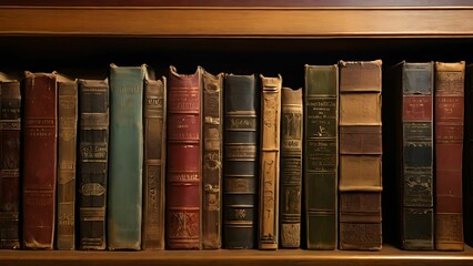 Vintage books on the wooden rack