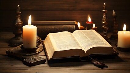 Prayer book with candles