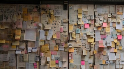 Wall full of old sticky note