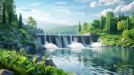 Naklejka premium A beautiful landscape with a large waterfall and a river