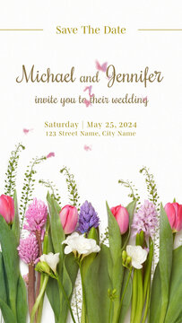 Pink and White Floral Wedding Invitation with Butterflies Vertical Stories Opener for Social Media	