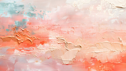 Closeup of a vibrant landscape painting with pink, peach, and magenta hues