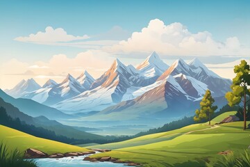 Mountain Landscape Background Vector Style Illustration, Mountain Wallpaper, Beautiful Nature Landscape, Mountain Scenery Illustration, Beautiful Nature Landscape, AI Generative