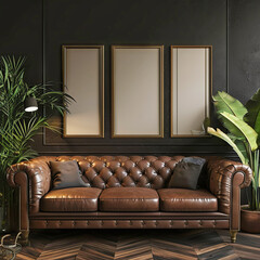 Modern Living Room With Leather Couch and Table