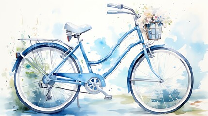 Bicycle  Gleaming silver bicycle on a cobalt blue track  watercolor clipart - obrazy, fototapety, plakaty