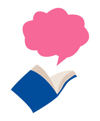 Open book with speech bubble. Colorful vector illustration