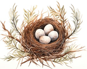 Naklejka na ściany i meble Nest Cozy nest in a blend of browns and creams watercolor clipart