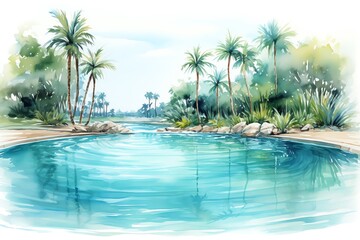 Fototapeta na wymiar Swim Swimming in a turquoise pool on a sunny day watercolor clipart