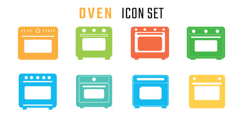 Oven icon set on white background. Vector illustration in trendy flat style