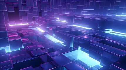 
3d rendering of purple and blue abstract geometric background. Scene for advertising, technology,...